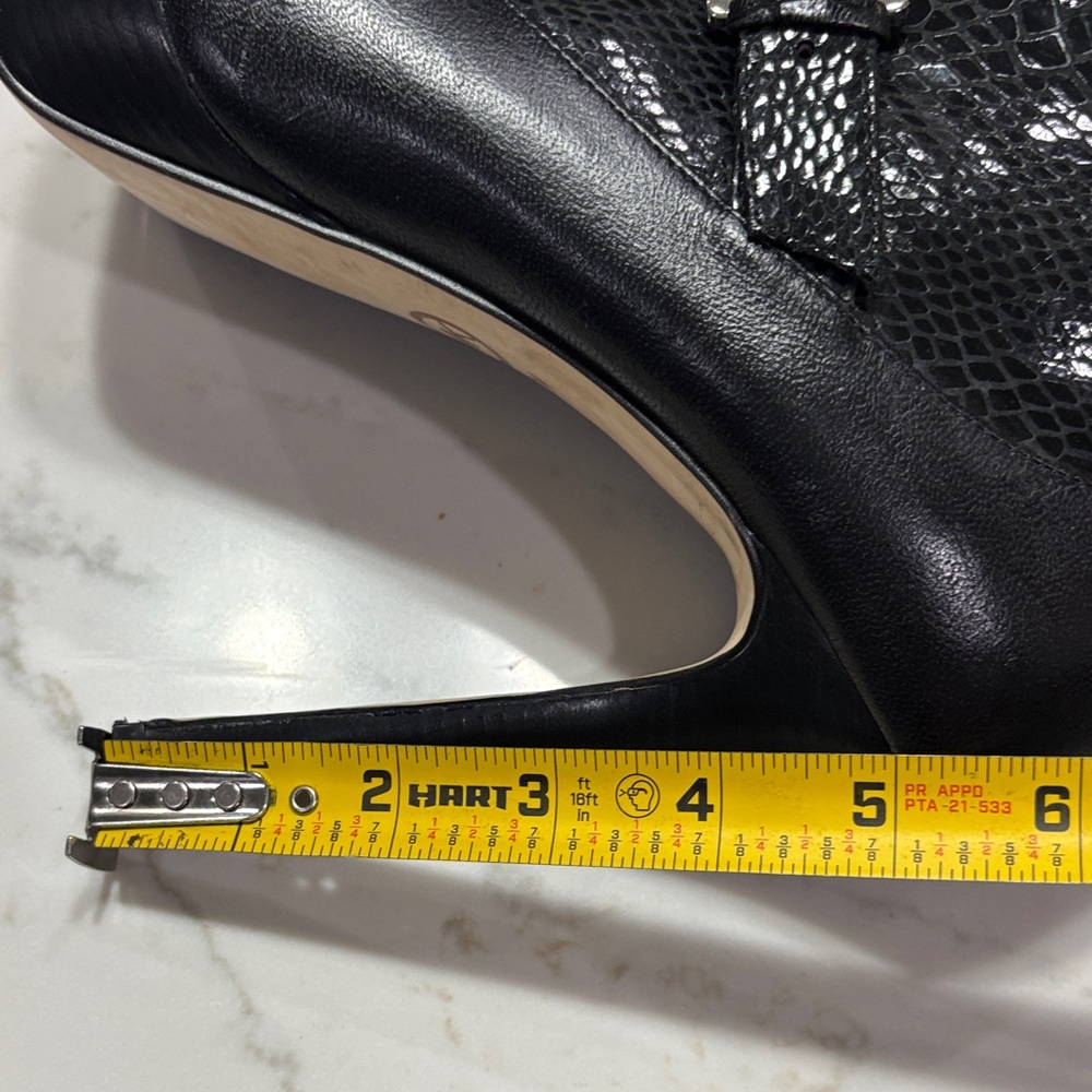 Black Peep-Toe Platform High Heel Booties with Buckle - Picture 8 of 14